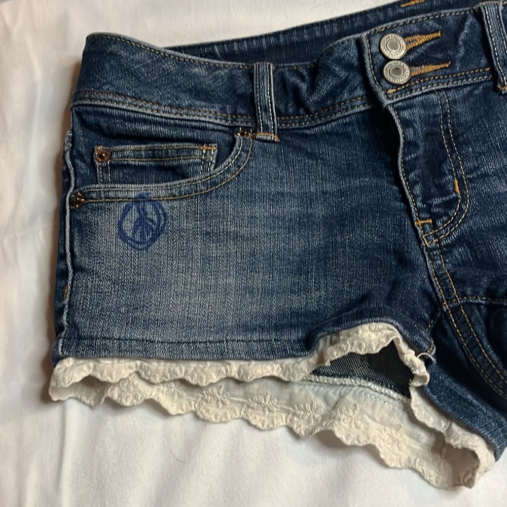 Denim Blue Women's Shorts with Lace Trim - Picture 2 of 7